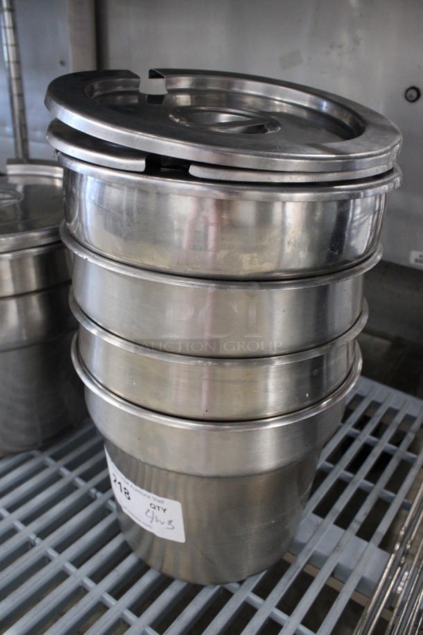 4 Stainless Steel Cylindrical Drop In Bins w/ 3 Lids. 9.5x9.5x8. 4 Times Your Bid! - Image 2 of 2