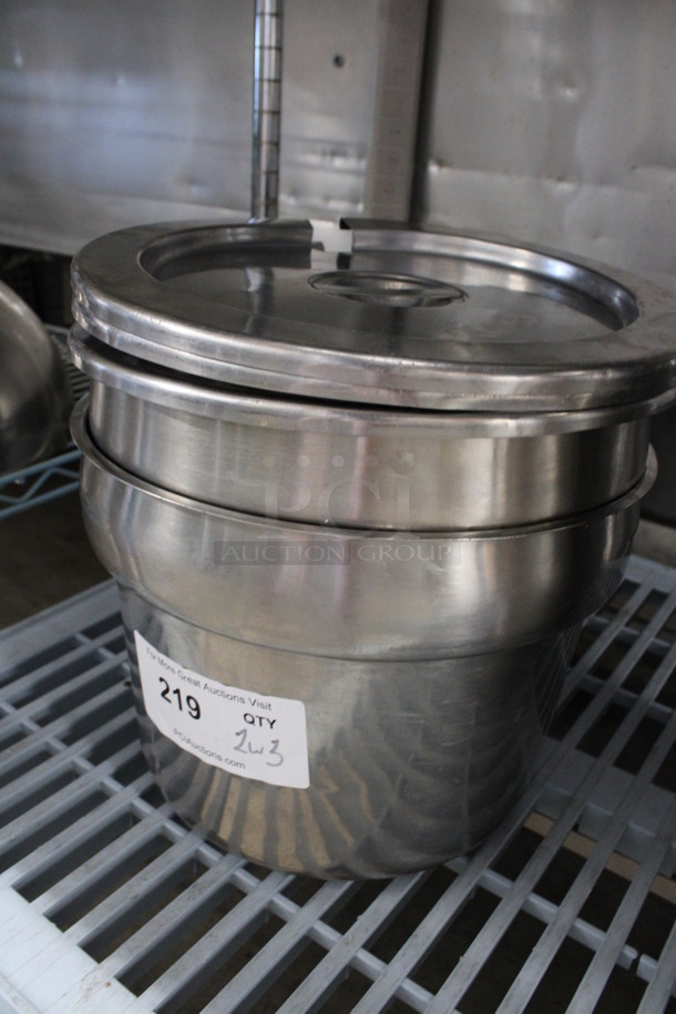 2 Stainless Steel Cylindrical Drop In Bins w/ 3 Lids. 11x11x8. 2 Times Your Bid! - Image 2 of 3