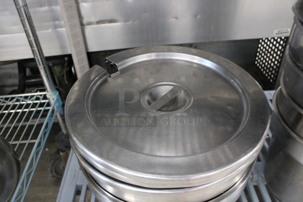 2 Stainless Steel Cylindrical Drop In Bins w/ 3 Lids. 11x11x8. 2 Times Your Bid! - Image 3 of 3