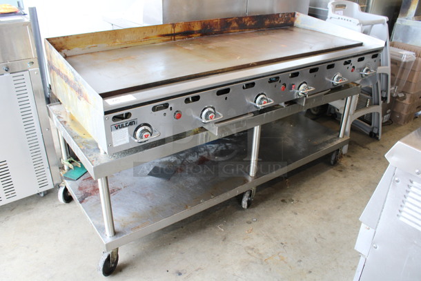 Vulcan Hart Model 972RX-102 Stainless Steel Commercial Countertop Propane Gas Powered Flat Top Griddle w/ Thermostatic Controls on Stainless Steel Equipment Stand w/ Commercial Casters. 162,000 BTU. 72x33x39 - Image 2 of 7