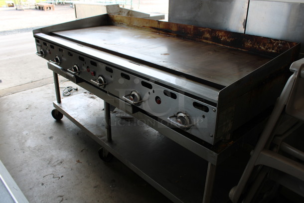 Vulcan Hart Model 972RX-102 Stainless Steel Commercial Countertop Propane Gas Powered Flat Top Griddle w/ Thermostatic Controls on Stainless Steel Equipment Stand w/ Commercial Casters. 162,000 BTU. 72x33x39 - Image 5 of 7