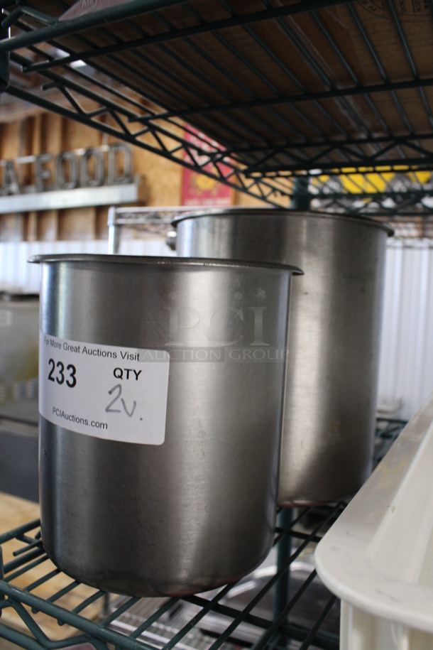2 Various Stainless Steel Cylindrical Drop In Bins. 7x7x7.5, 8.5x8.5x10. 2 Times Your Bid! - Image 2 of 3
