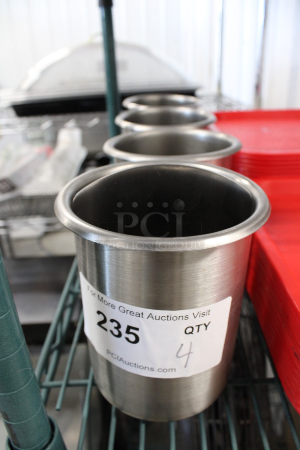 4 Stainless Steel Cylindrical Drop In Bins. 5x5x6. 4 Times Your Bid!