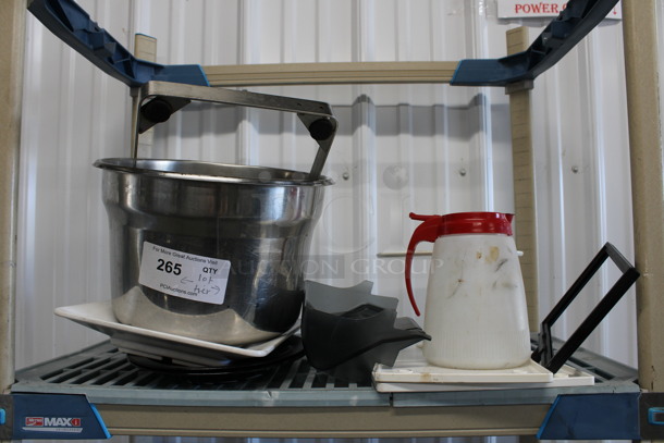 ALL ONE MONEY! Lot of Various Items Including Metal Drop In Bin, Poly Syrup Pourer and Tray! - Image 1 of 4