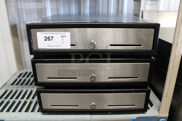 3 Black Metal Cash Drawers. 16x17x4.5. 3 Times Your Bid! 