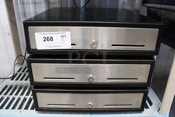 3 Black Metal Cash Drawers. 16x17x4.5. 3 Times Your Bid! 