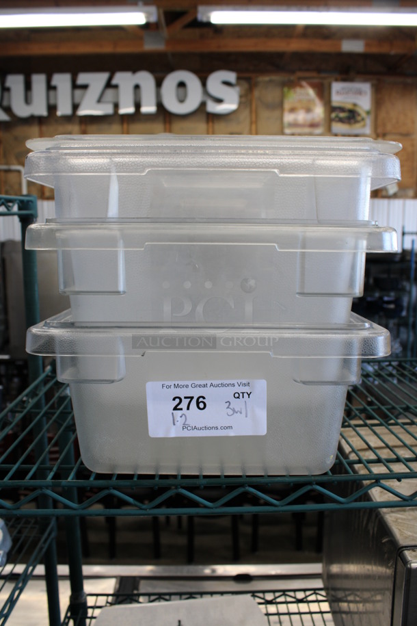 3 Clear Poly Bins w/ 1 Lid. 12x18x5.5, 12x18x9. 3 Times Your Bid!