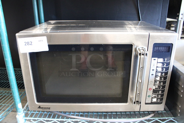 Amana Model RCS10TS Stainless Steel Commercial Countertop Microwave Oven. 120 Volts, 1 Phase. 22x17x14