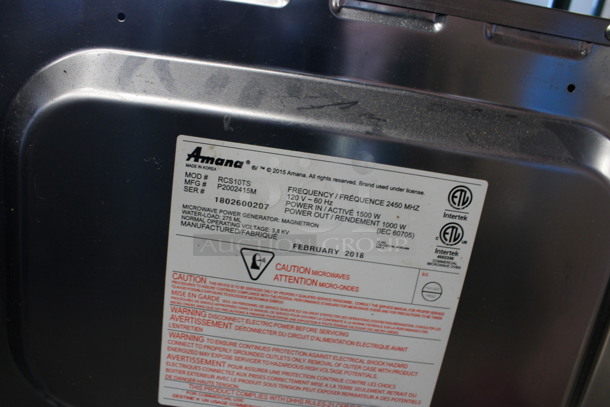 Amana Model RCS10TS Stainless Steel Commercial Countertop Microwave Oven. 120 Volts, 1 Phase. 22x17x14 - Image 5 of 5