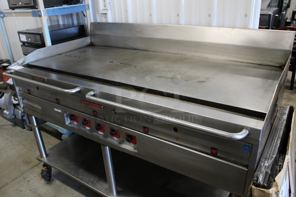WOW! MagiKitch'n Stainless Steel Commercial Natural Gas Powered Chrome Top Flat Top Griddle w/ Thermostatic Controls and Under Shelf on Commercial Casters. 60x34x43 - Image 2 of 6