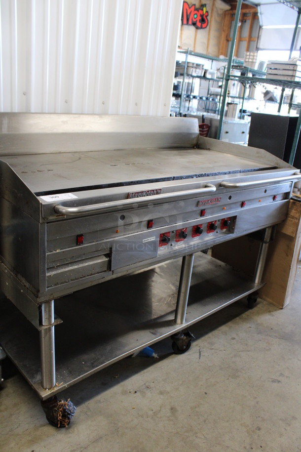 WOW! MagiKitch'n Stainless Steel Commercial Natural Gas Powered Chrome Top Flat Top Griddle w/ Thermostatic Controls and Under Shelf on Commercial Casters. 60x34x43 - Image 4 of 6