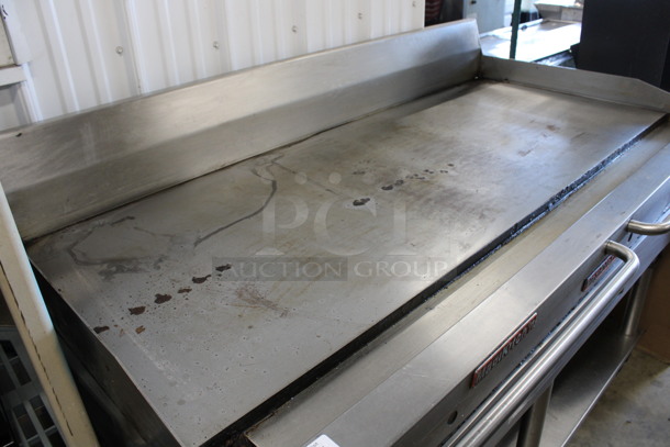 WOW! MagiKitch'n Stainless Steel Commercial Natural Gas Powered Chrome Top Flat Top Griddle w/ Thermostatic Controls and Under Shelf on Commercial Casters. 60x34x43 - Image 6 of 6