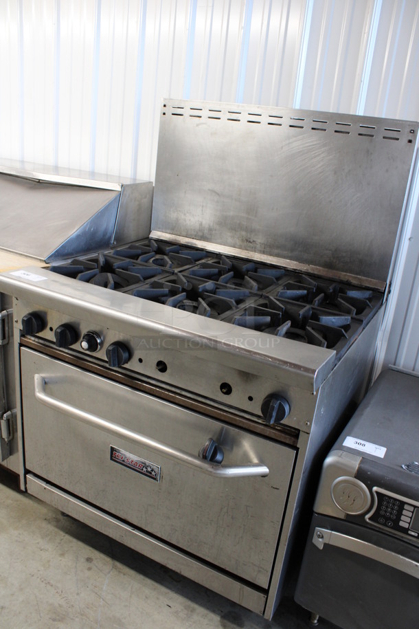 Tri Star Stainless Steel Commercial Natural Gas Powered 6 Burner Range w/ Oven and Back Splash. 36x34x57 - Image 4 of 6