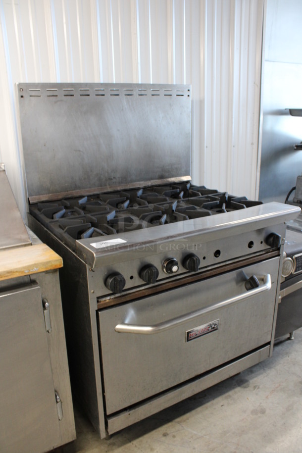 Tri Star Stainless Steel Commercial Natural Gas Powered 6 Burner Range w/ Oven and Back Splash. 36x34x57 - Image 5 of 6
