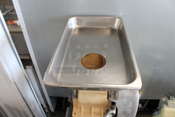 Hollymatic Metal Commercial Countertop Patty Former w/ Bin of Extra Pieces on Metal Stand w/ Commercial Casters. 115 Volts, 1 Phase. 20x30x53. Tested and Working! - Image 3 of 9