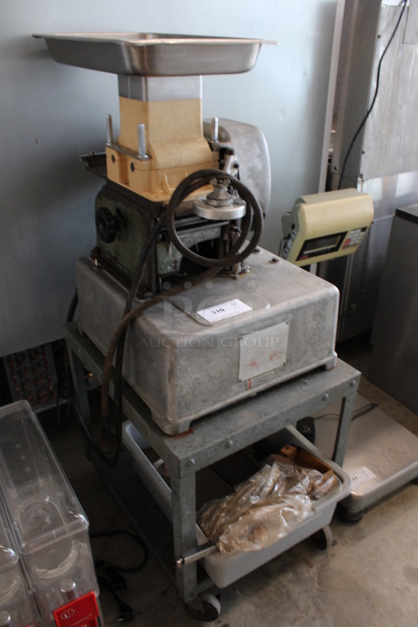 Hollymatic Metal Commercial Countertop Patty Former w/ Bin of Extra Pieces on Metal Stand w/ Commercial Casters. 115 Volts, 1 Phase. 20x30x53. Tested and Working! - Image 7 of 9
