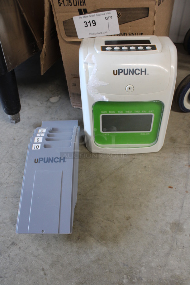 uPunch Countertop Time Clock w/ Gray Time Card Holder. 8x5x11