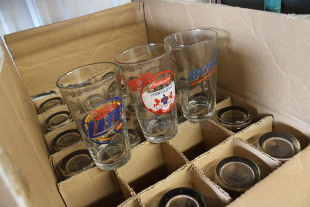 24 Beverage Glasses w/ Various Logos. 3.5x3.5x6. 24 Times Your Bid! - Image 2 of 2