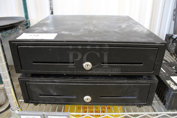 2 Black Metal Cash Drawers. 16.5x16.5x4. 2 Times Your Bid!