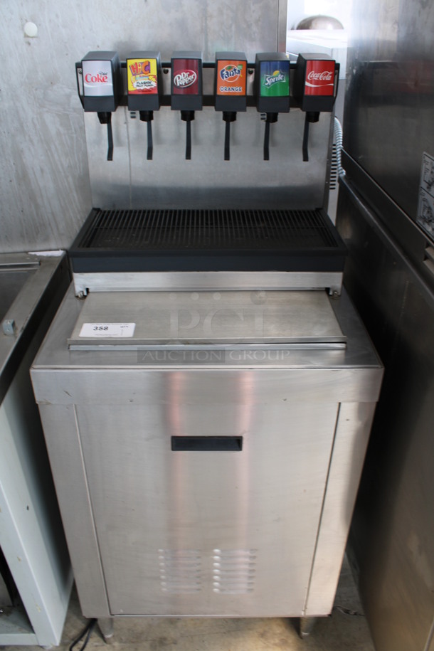Stainless Steel Commercial 6 Flavor Carbonated Beverage Machine on Ice Bin. 25x25x57