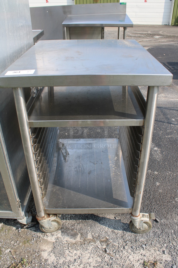 Stainless Steel Commercial Table w/ Under Shelf and Pan Rack on Commercial Casters. 24x30x36
