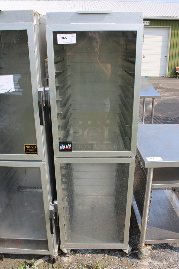 Nu Vu Metal Commercial Enclosed Pan Transport Rack w/ 2 Half Size View Through Doors on Commercial Casters. 21x28x70