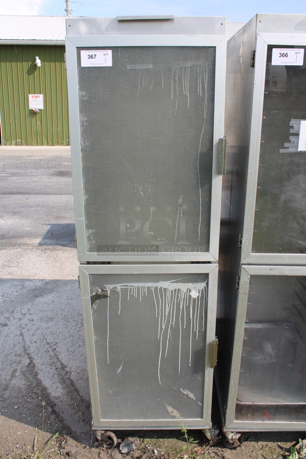 Metal Commercial Enclosed Pan Transport Rack w/ 2 Half Size View Through Doors on Commercial Casters. 21x28x71 - Image 1 of 5