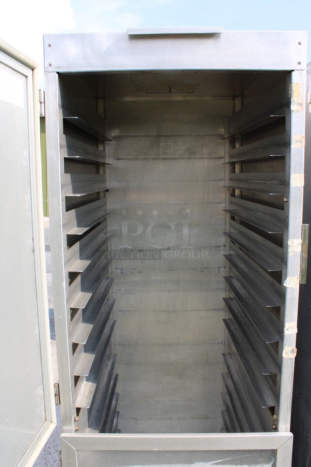 Metal Commercial Enclosed Pan Transport Rack w/ 2 Half Size View Through Doors on Commercial Casters. 21x28x71 - Image 4 of 5