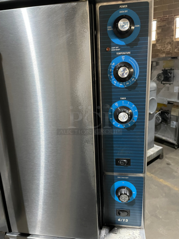 NICE! Duke Double Stacked Natural Gas Powered Heavy Duty Convection Oven! 6/13 Edition! With One View Through Door & One Solid Door! With Metal Racks! All Stainless Steel! On Legs! 2 X Your Bid! Makes One Unit! - Image 3 of 12
