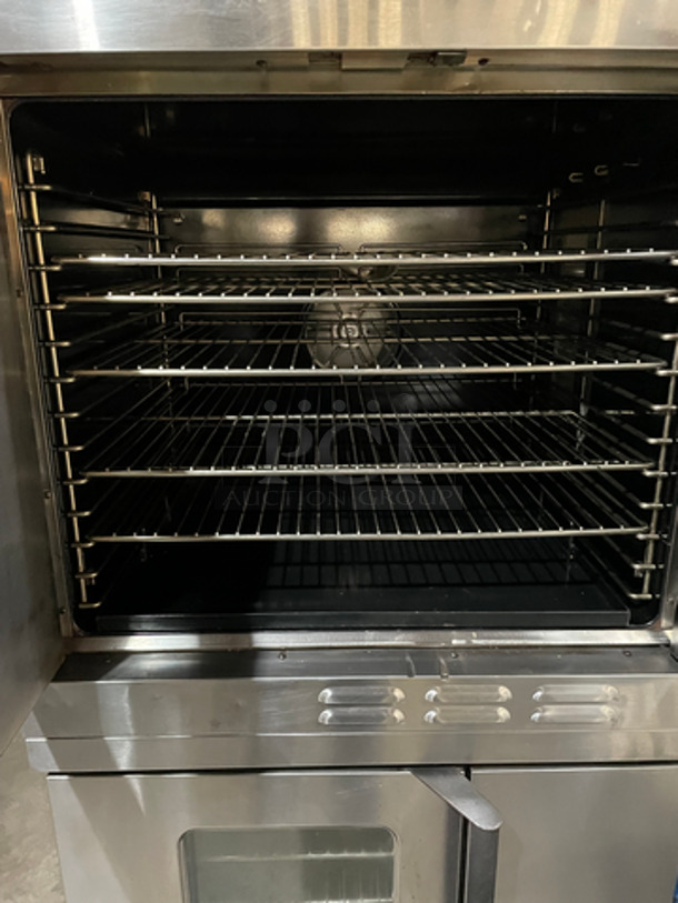 NICE! Duke Double Stacked Natural Gas Powered Heavy Duty Convection Oven! 6/13 Edition! With One View Through Door & One Solid Door! With Metal Racks! All Stainless Steel! On Legs! 2 X Your Bid! Makes One Unit! - Image 4 of 12