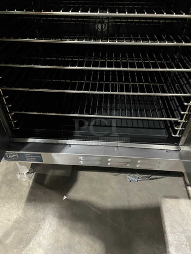 NICE! Duke Double Stacked Natural Gas Powered Heavy Duty Convection Oven! 6/13 Edition! With One View Through Door & One Solid Door! With Metal Racks! All Stainless Steel! On Legs! 2 X Your Bid! Makes One Unit! - Image 5 of 12