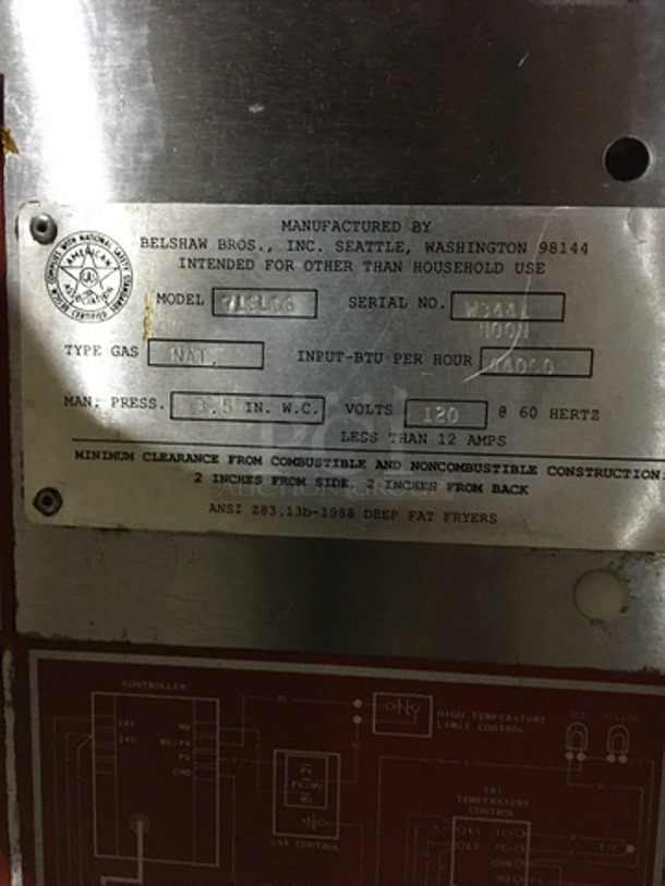 Belshaw Commercial Natural Gas Powered 4 Burner Donut Fryer! With Backsplash! All Stainless Steel!  Model 718LCG Serial W3441! On Legs! - Image 7 of 9