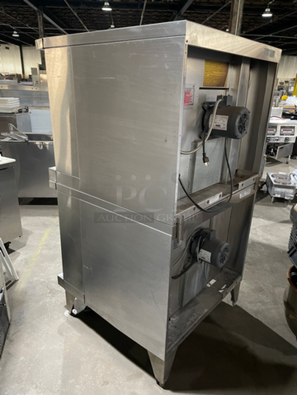 NICE! Duke Double Stacked Natural Gas Powered Heavy Duty Convection Oven! 6/13 Edition! With One View Through Door & One Solid Door! With Metal Racks! All Stainless Steel! On Legs! 2 X Your Bid! Makes One Unit! - Image 7 of 12