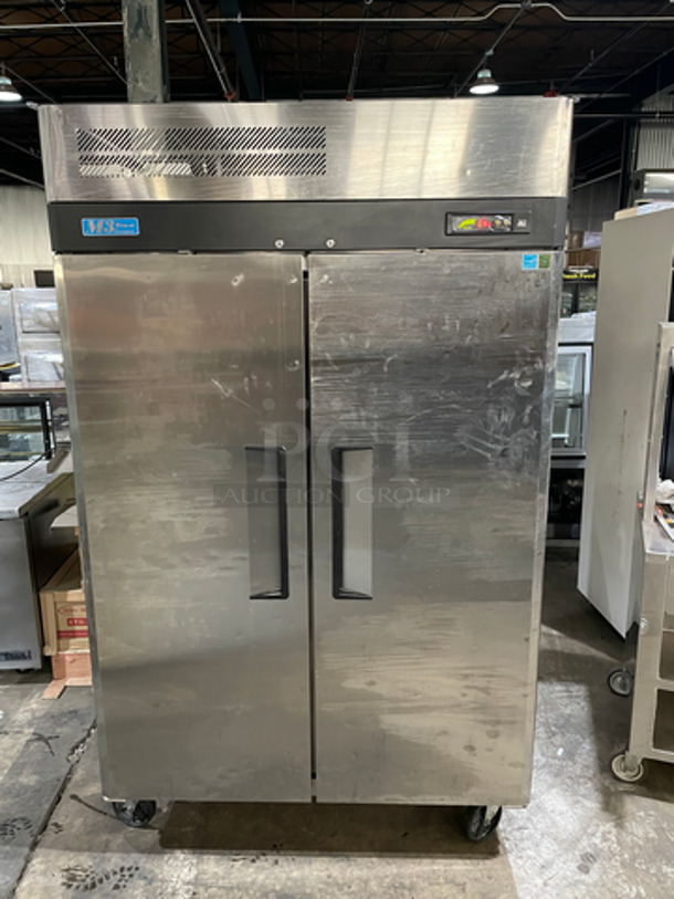 AMAZING! Turbo Air Commercial 2 Door Reach In Freezer! All Stainless Steel! With Poly Coated Racks! On Casters! Tested & Working!