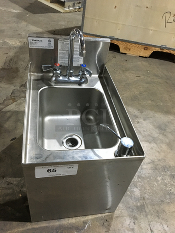 Choice Commercial Under The Bar Hand Sink! With Faucet! All Stainless Steel! Model CHSA12D Serial 391510! - Image 9 of 9