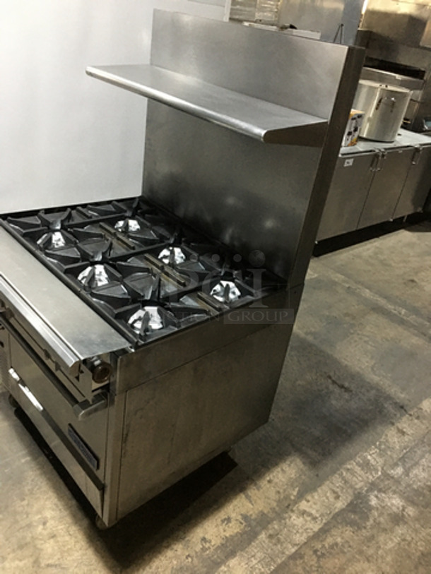 Sweet! US Range Heavy Duty Commercial 6 Burner Stove! With Full Size Oven! With Raised Back Splash & Salamander Shelf! On Commercial Casters! - Image 2 of 10