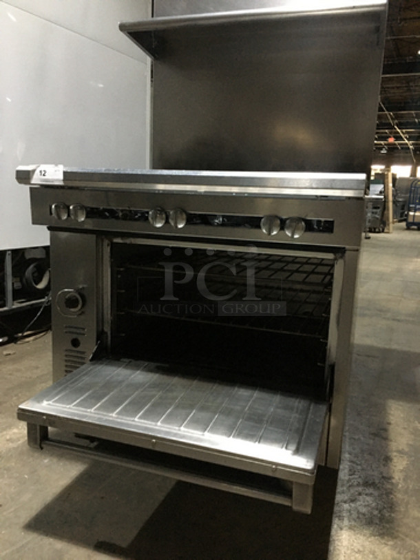Sweet! US Range Heavy Duty Commercial 6 Burner Stove! With Full Size Oven! With Raised Back Splash & Salamander Shelf! On Commercial Casters! - Image 8 of 10