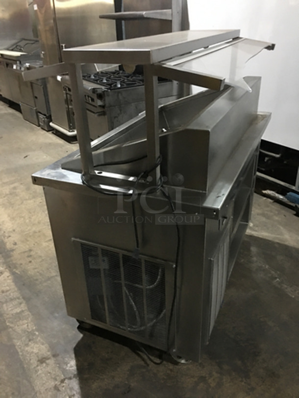 Delfield Commercial Cold Pan/Fresh Fish Display Case/Salad Bar Island/Sandwich Prep Combo! With Overhead Sneeze Guard! With 2 Storage Shelves! Model KCSC50NU! 115V 1Phase! On Casters! - Image 2 of 8