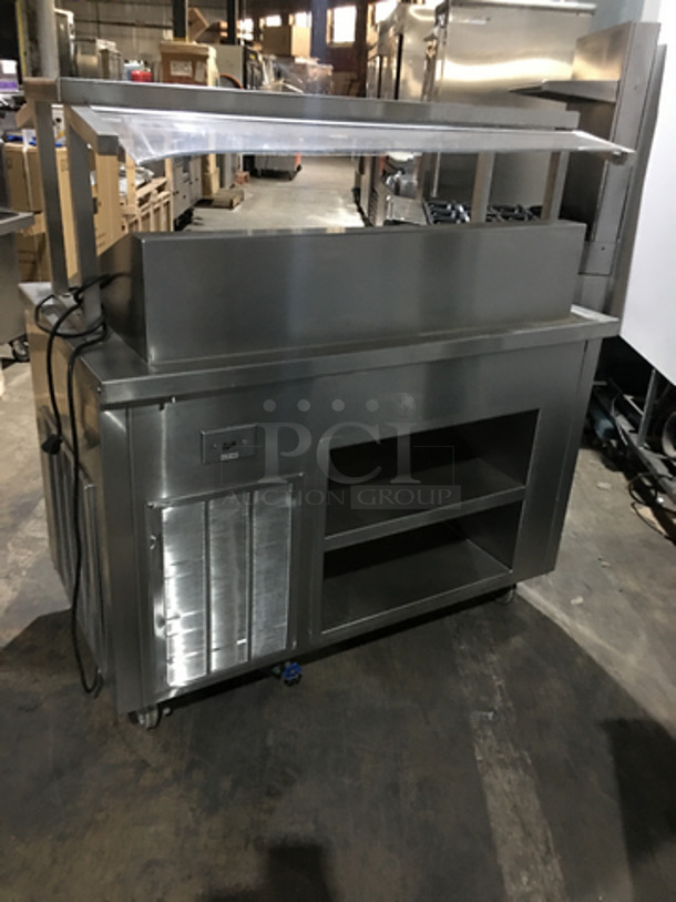 Delfield Commercial Cold Pan/Fresh Fish Display Case/Salad Bar Island/Sandwich Prep Combo! With Overhead Sneeze Guard! With 2 Storage Shelves! Model KCSC50NU! 115V 1Phase! On Casters! - Image 3 of 8