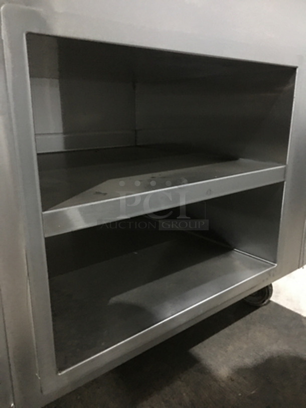 Delfield Commercial Cold Pan/Fresh Fish Display Case/Salad Bar Island/Sandwich Prep Combo! With Overhead Sneeze Guard! With 2 Storage Shelves! Model KCSC50NU! 115V 1Phase! On Casters! - Image 7 of 8