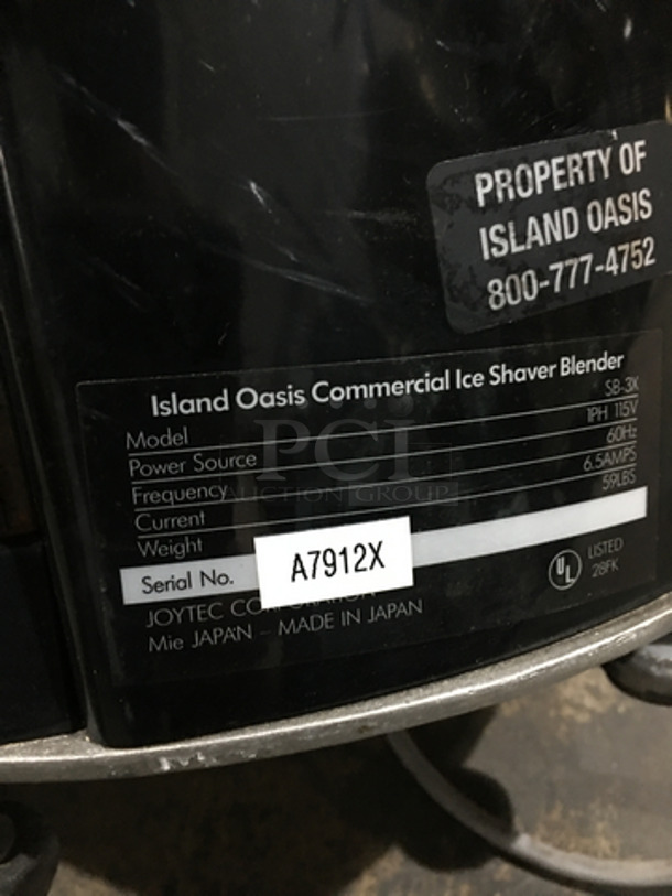 Nice! Island Oasis Commercial Ice Shaver Blender Machine! Model SB3X Serial A7912X! 115V 1 Phase!
 - Image 8 of 9