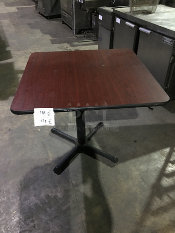 Cherry Wood Laminate Style Square Dining Tables! With Metal Base! 2 X Your Bid! - Image 1 of 5