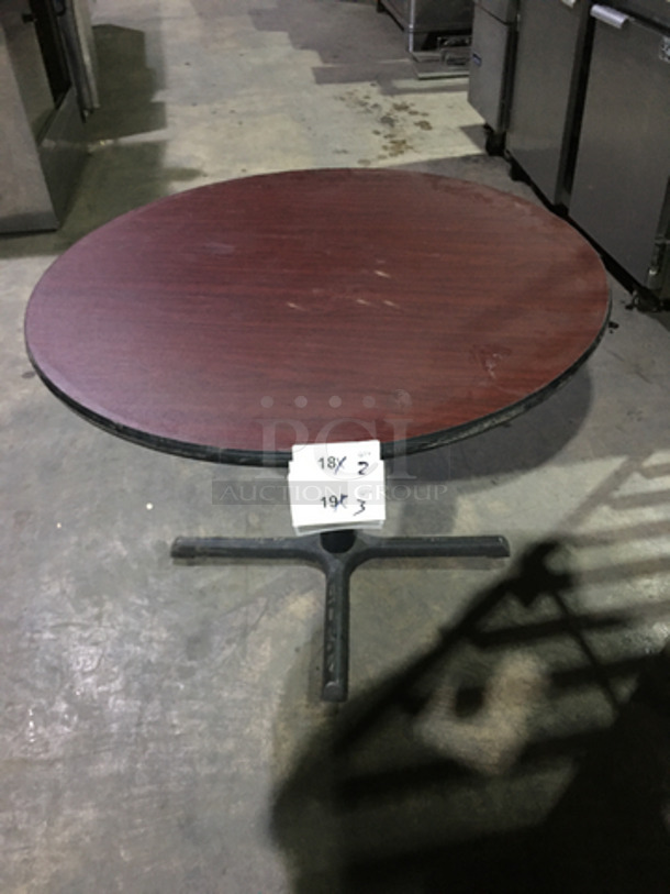 Cherry Wood Laminate Style Round Dining Tables! With Metal Base! 2 X Your Bid!