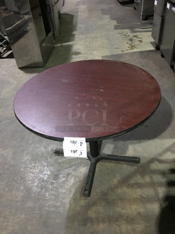 Cherry Wood Laminate Style Round Dining Tables! With Metal Base! 2 X Your Bid! - Image 4 of 4