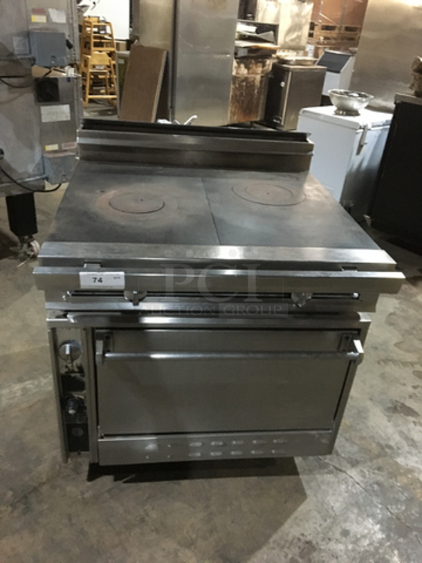 Jade Range Commercial Natural Gas Powered French Top/Hot Plate Stove! With Full Size Oven Underneath! All Stainless Steel! On Casters!
