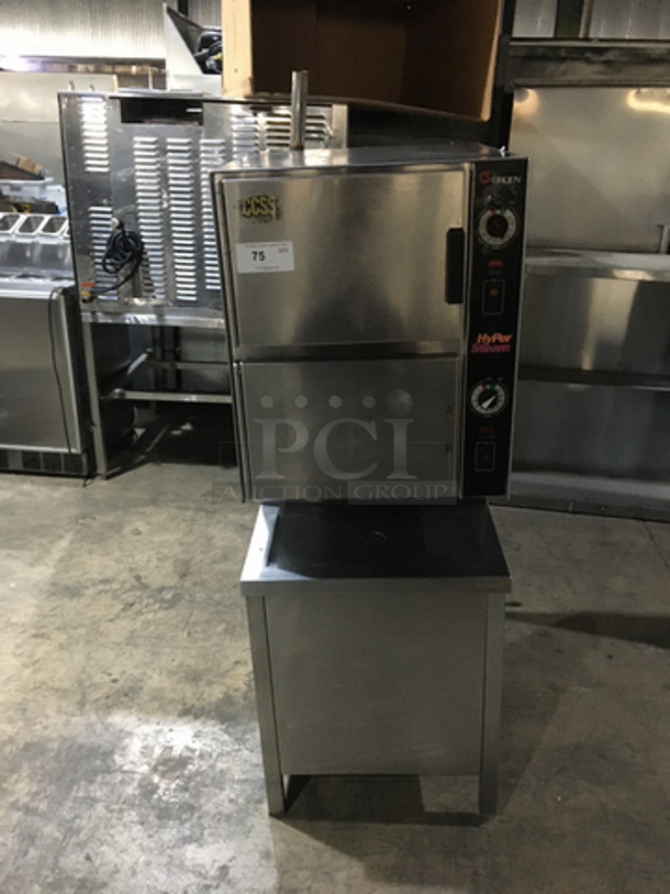 Groen Commercial Natural Gas Powered Dual Cabinet Steamer! All Stainless Steel! Model HY6GSTEAMER Serial 60156710! On Legs!