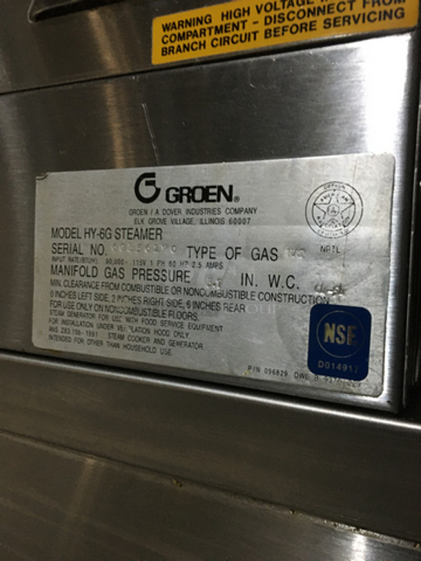 Groen Commercial Natural Gas Powered Dual Cabinet Steamer! All Stainless Steel! Model HY6GSTEAMER Serial 60156710! On Legs! - Image 8 of 10