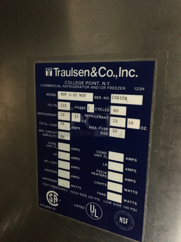 Traulsen Commercial Reach In Refrigerator! With 2 Half Doors! All Stainless Steel! Model RDT132WUT Serial 156310! 115V 1Phase! - Image 7 of 9
