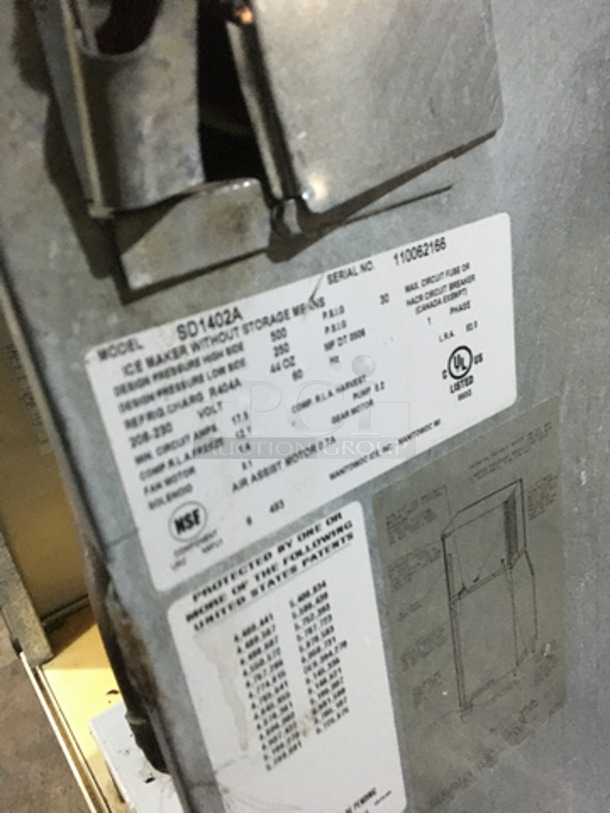 Manitowoc Commercial Ice Making Machine Head! All Stainless Steel! Model SD1402A Serial 110062166! 208/230V 1Phase! - Image 7 of 8