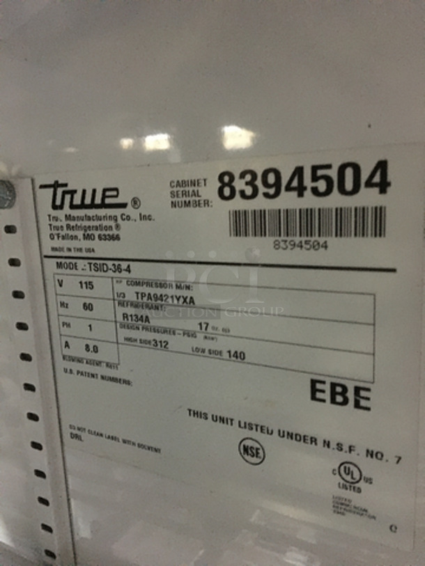 True Commercial Refrigerated Deli Display Case! With Double Front & Back Sliding Access Doors! With Poly Coated Racks! Model TSID364 Serial 8394504! 115V 1Phase! - Image 7 of 8